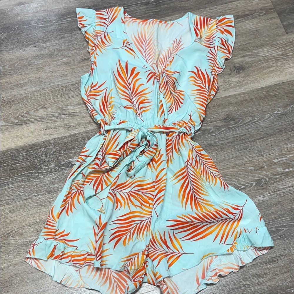 Cupshe Sz SMALL Lightweight Tropical Leaf Romper w/ Stretch Waist, Ruffles #boho - Picture 10 of 14